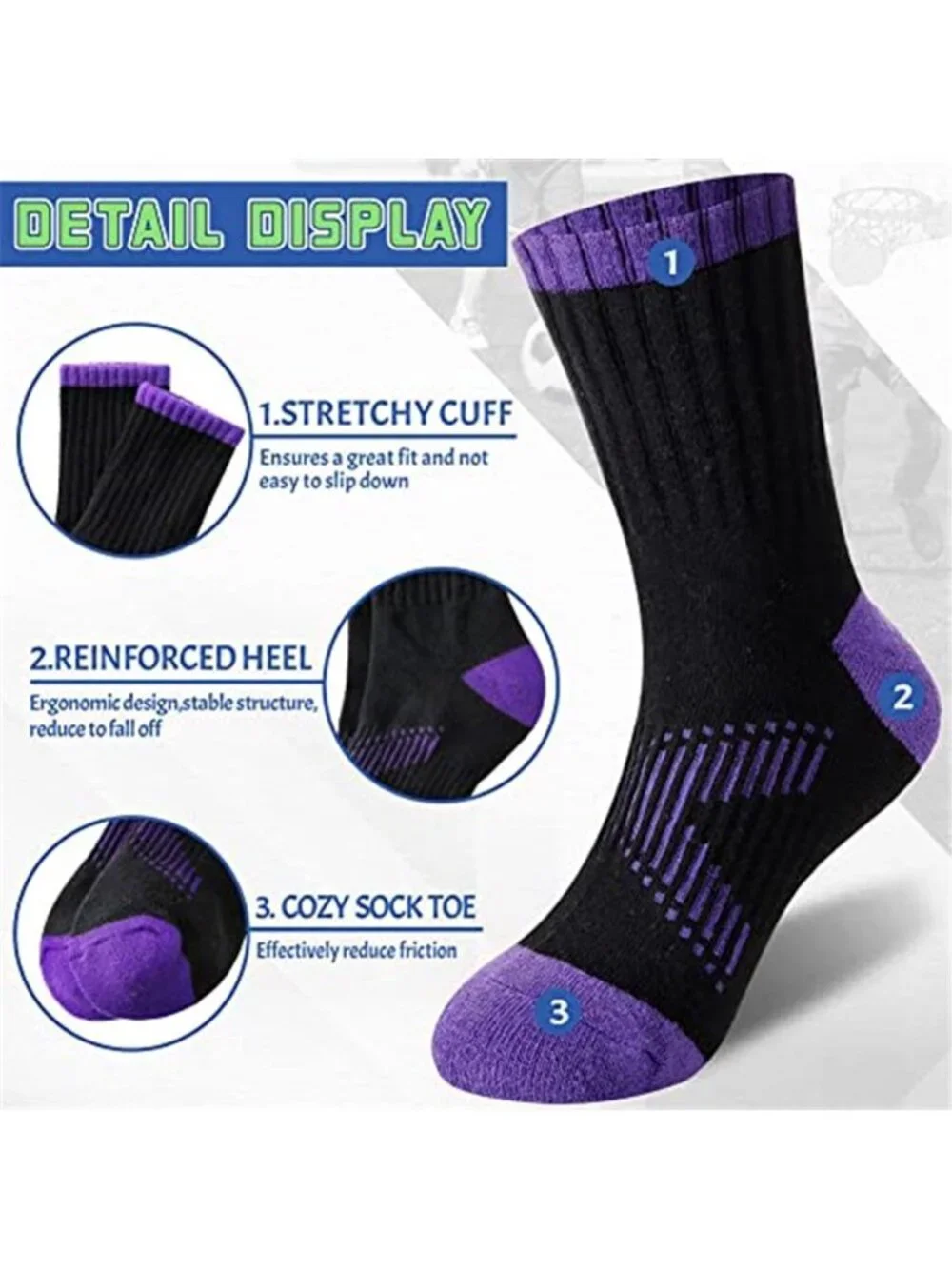 6 Pairs Kids Socks Crew Athletic Half Cushioned Cotton Sport Breathable Socks
